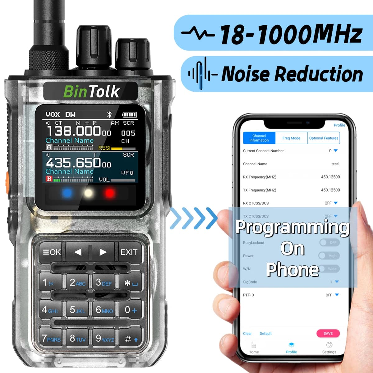 BinTolk Walkie Talkie BT8000 10W Multi Band Bluetooth Programme Lampeggiante Riduzione del rumore Lampeggiante Portatile AM FM Radio Amateur