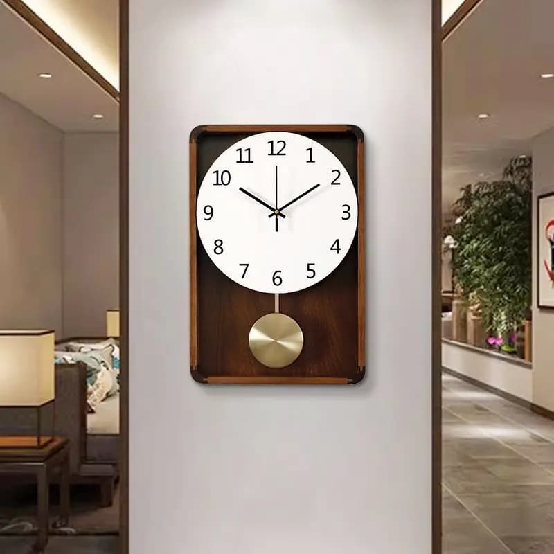 Silent Wooden Clock for Living, Silent Pendulum Clock for Home Furniture, Elegant House Ornament