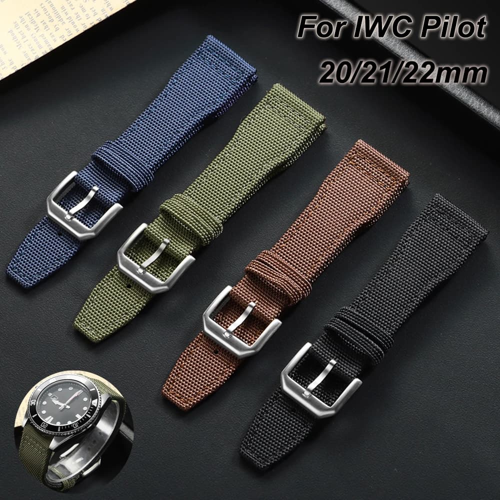 20mm 21mm 22mm cinturino per orologio in tela di vela cinturino in nylon premium su due lati cinturino sportivo per uomo donna per IWC Pilot nero verde