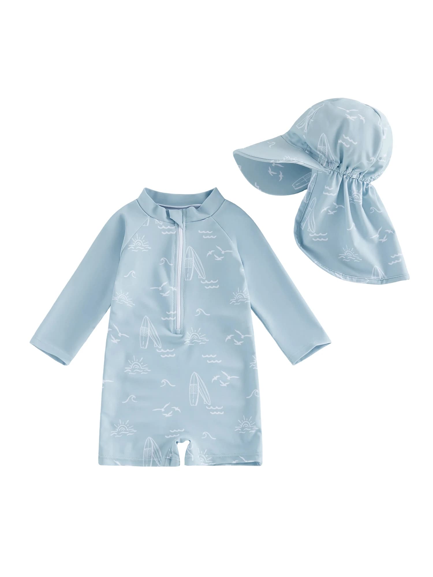 Costume da bagno per bambina con protezione solare UPF 50, set di costumi da bagno a maniche lunghe e cappuccio da nuoto con stampa floreale carina