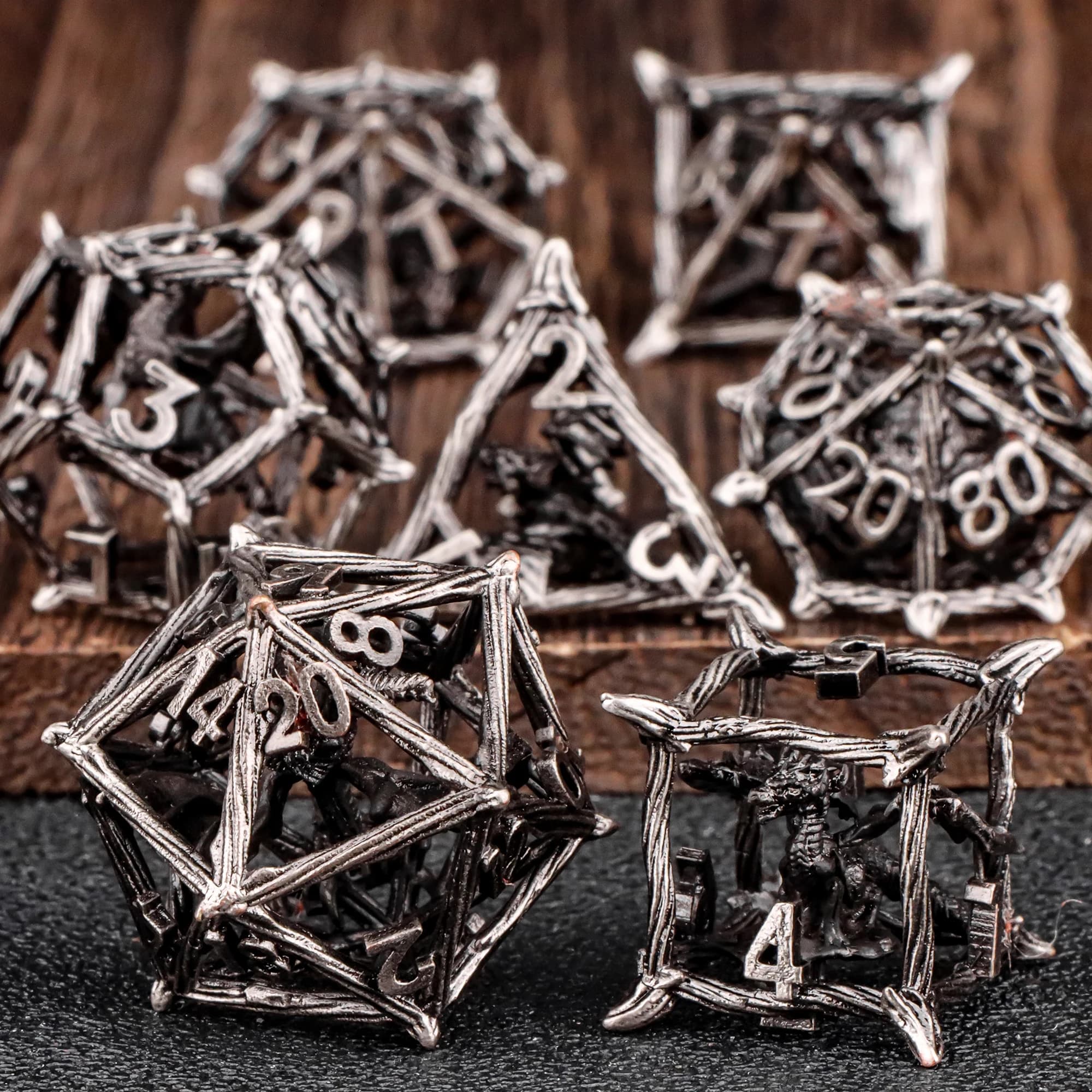 Hollow D&D Metal Dice,Dungeons and Dragons Dice Set,7 PCs Steampunk Polyhedral Dice Games Set for RPG,MTG,Pathfinder