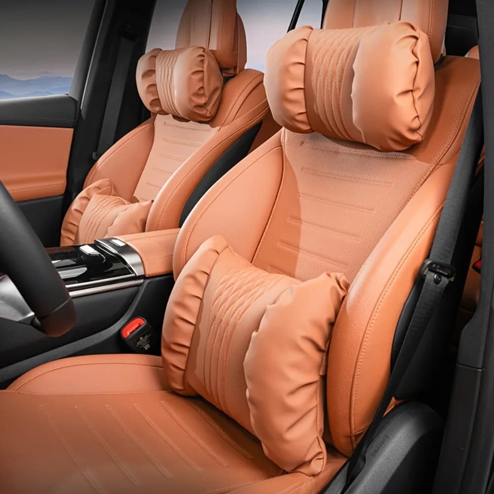 Poggiatesta per auto in pelle nappa di lusso e set di cuscini di supporto lombare Design perforato traspirante adatto a tutti i modelli di auto