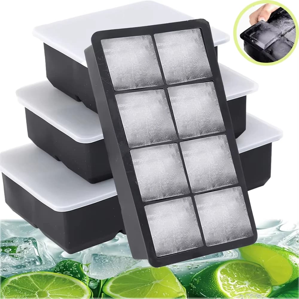 4/6/8/griglia grande vassoio di ghiaccio scatola di stampi grande cubetto di ghiaccio in silicone per uso alimentare vassoio quadrato stampo pub vino blocchi di ghiaccio modello creatore
