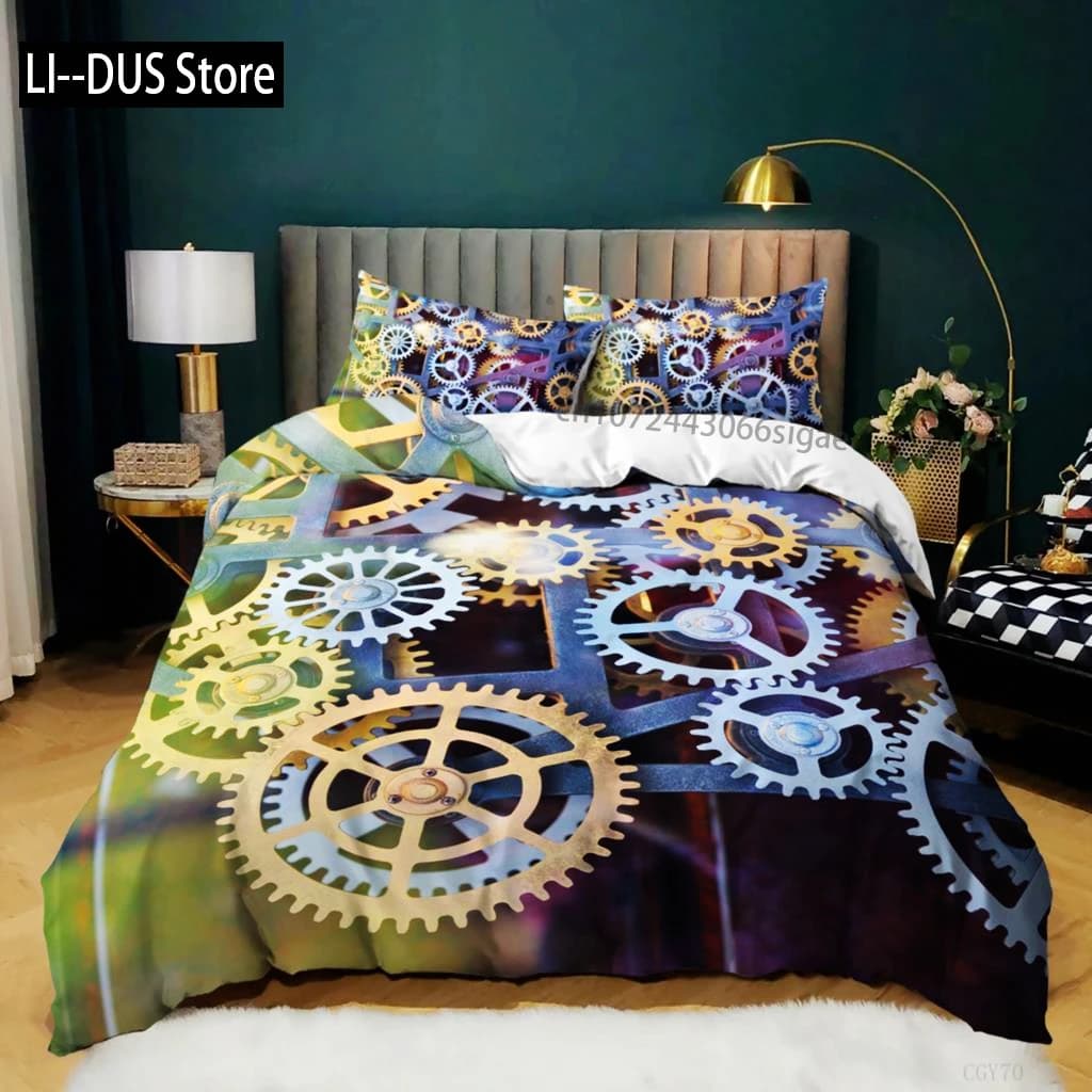 Set copripiumino Gear Set biancheria da letto per dispositivo meccanico con ingranaggi colorati per bambini Ragazzi Uomini Copripiumino in microfibra chic Queen King Size