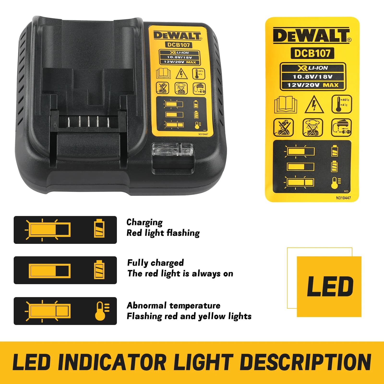 Caricabatterie al litio DCB107 2A per Dewalt 10.8V 18V, adatto per il livello Dewalt DW089LG
