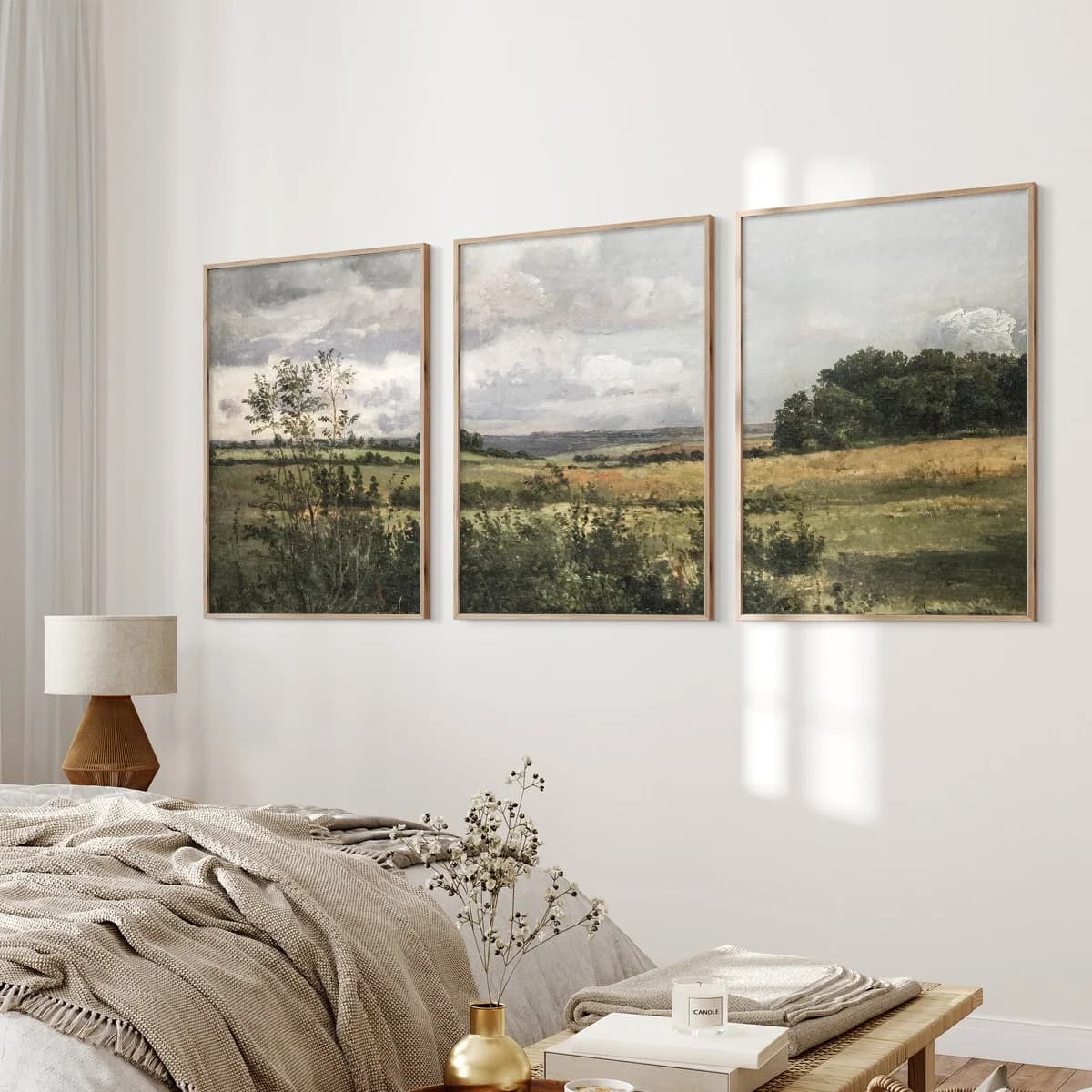 3PCS frameless decorative art print,3pcs/Set Rural Retro Wall Art, Sky Landscape Canvas Posters, Rural Paintings, Rural Farmhous