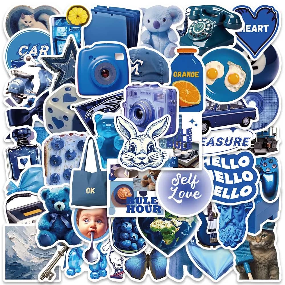 50 pcs blue style bear cartoon stickers scrapbook for water bottle laptop skateboard scrapbook luggage toy for kids