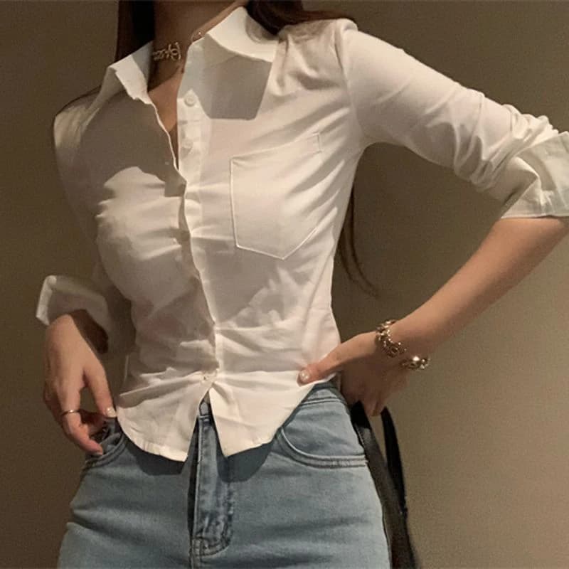 Gidyq Camicie coreane da donna eleganti Moda streetwear Camicetta sottile femminile Primavera Y2K Casual Office Ladies Top corti sexy Nuovo