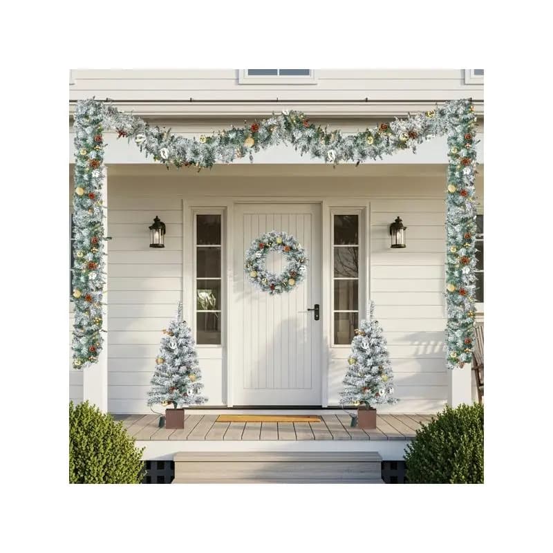 Set natalizio da 4 pezzi preilluminato, ghirlanda, ghirlanda e 2 alberi d'ingresso con LED bianchi caldi, telecomando, albero artificiale,