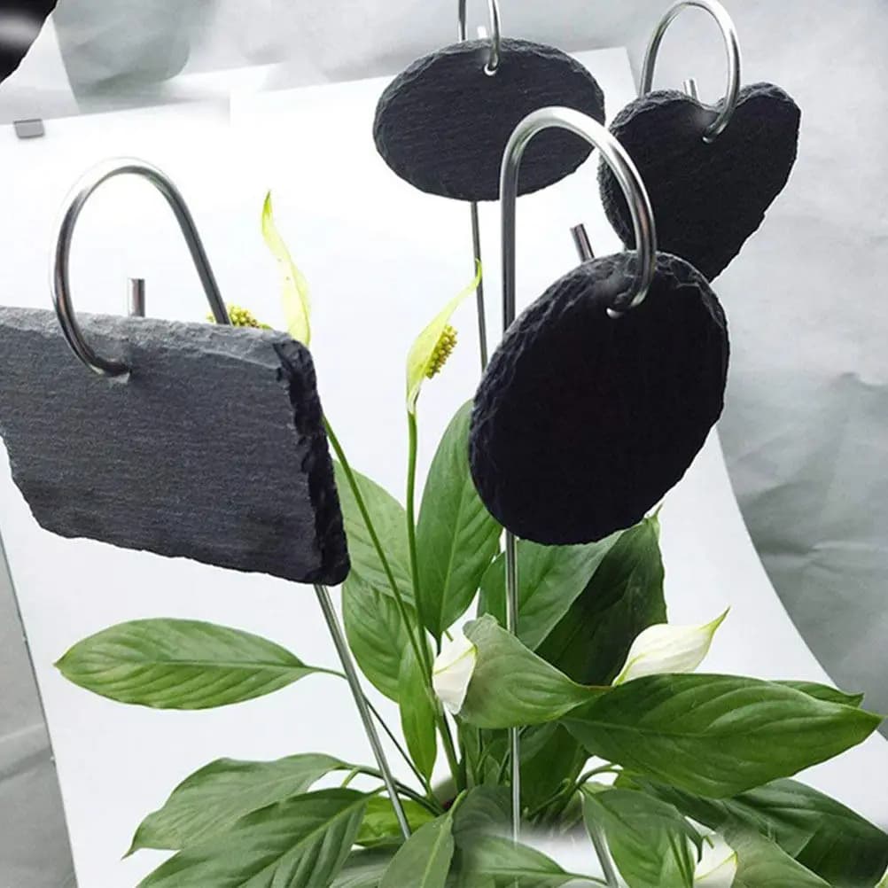 Set of 3 Labels from Gardening in Black Ardesia, Assorted Styles, with Hanging Iron Support, Ideal for Balcony Jars and Garden Plant Accessories