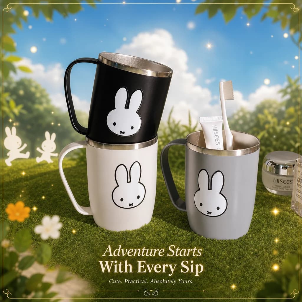 Miffy Rabbit Cartoon Stainless Steel Couple Toothbrush Holder Mouthwash Cup Minimalist Home Dormitory High End Brushing Cup