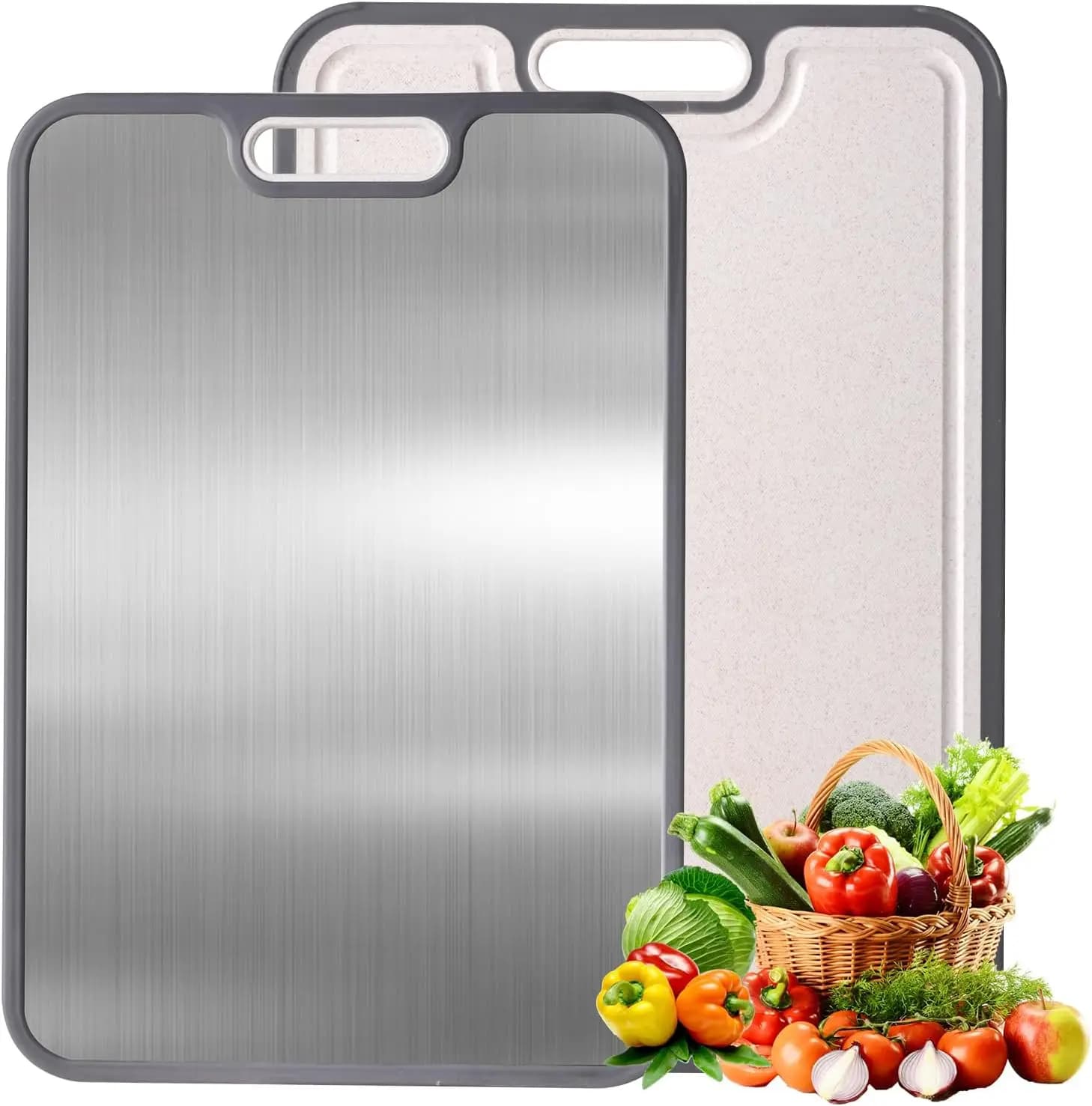 Tagliere in Acciaio Inossidabile 304, 15x10 Pollici, Doppio Lato, Grado Alimentare, Lavabile in Lavastoviglie per Carne