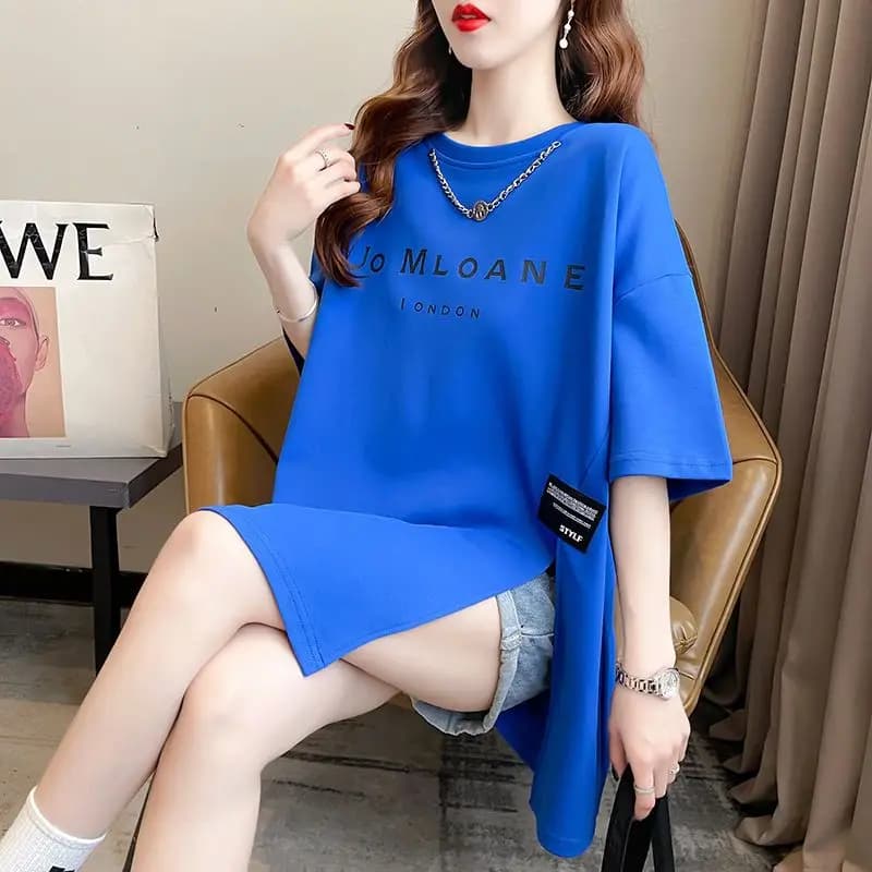 T-shirt a maniche corte per donna in estate coreana allentata lunga fessura irregolare top Tees donna