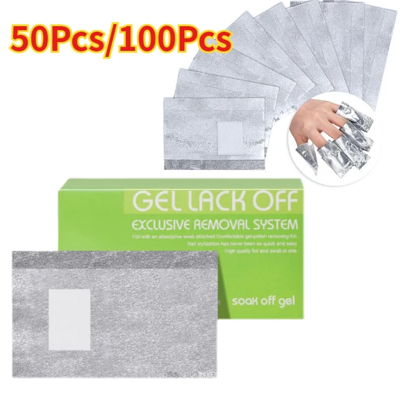 100pcs Aluminium Foil Nail Polish Remover Wraps Disposable Soak Off Acrylic Gel Polish Remove Paper for Makeup Nails Clean Tools