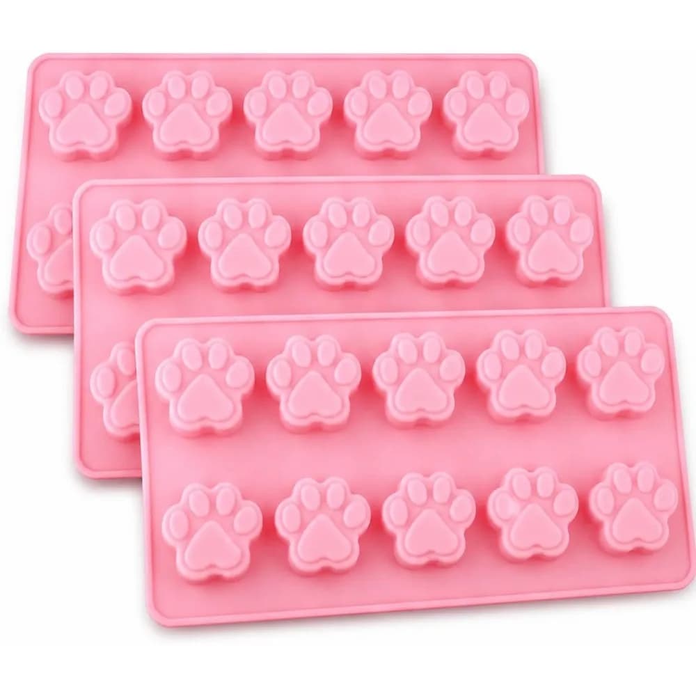Mini Silicone Mold for Ice Cube Chocolate Soap Candle Wax Paw Print Shape Tray with 3 Cavities DIY Craft Baking Party Favor Supplies for Dog Lovers Pet Theme Celebration Decorations Gift Making Idea
