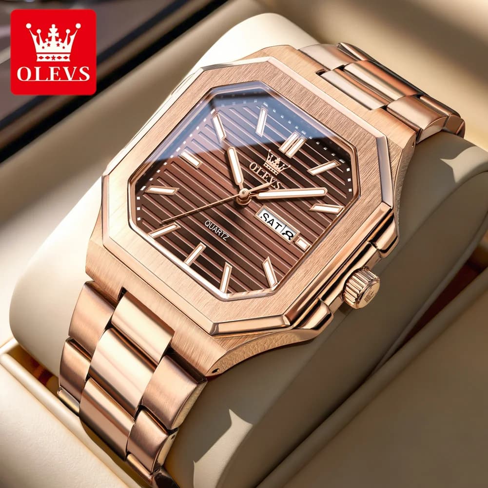 Orologi al quarzo quadrati originali di marca OLEVS, orologio da uomo classico alla moda in acciaio inossidabile, impermeabile, luminoso, con data e giorno della settimana, per uomo