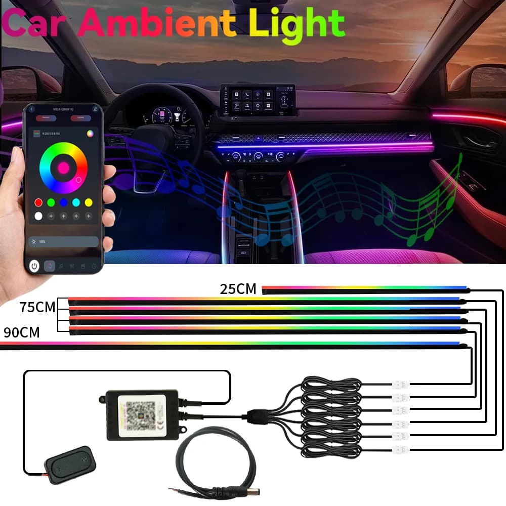 Kit acrilico per interni auto Symphony LED luce ambientale Controllo APP Modalità multiple Lampada decorativa per atmosfera automobilistica al neon RGB