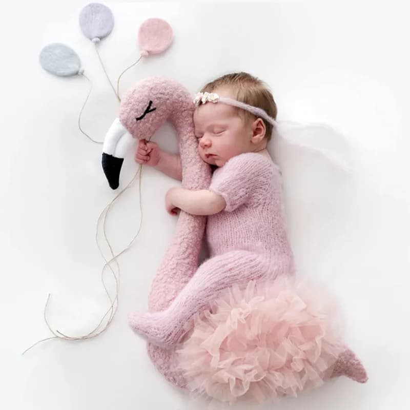 Accessori per Fotografia Neonati Stile Fenicottero, Simpatici Pupazzi per Servizi Fotografici di Bambine, Cuscino Rosa per Modellismo in Studio