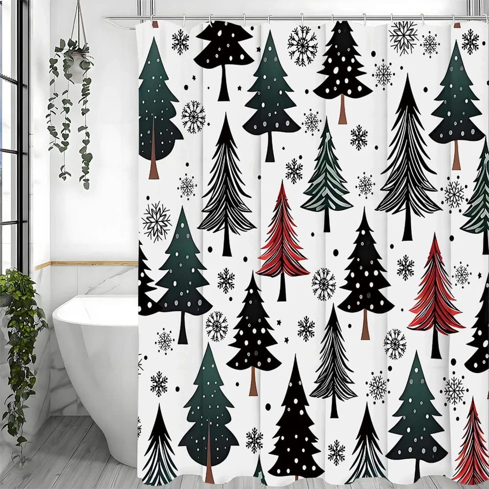 Tenda da doccia con fiocco di neve in pino invernale, tenda da doccia decorativa per bagno, tenda da doccia impermeabile con ganci