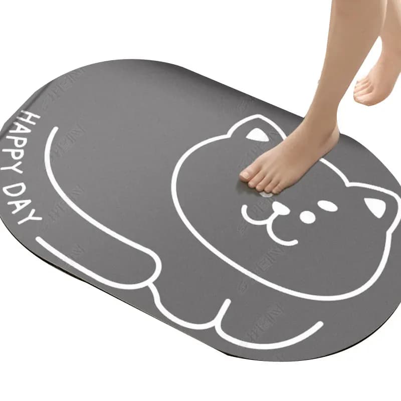 Cute cartoon bathroom absorbent floor mat toilet oval foot pad household toilet door non-slip plain foot pad