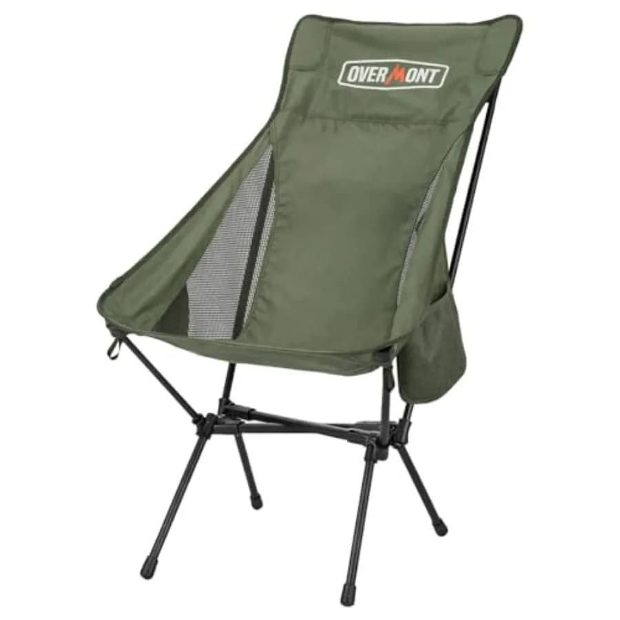 Sedia da campeggio portatile con schienale alto per viaggi all'aperto, escursioni, spiaggia, pesca; struttura in acciaio, nera; supporto fino a 440 libbre, leggera e di grandi dimensioni