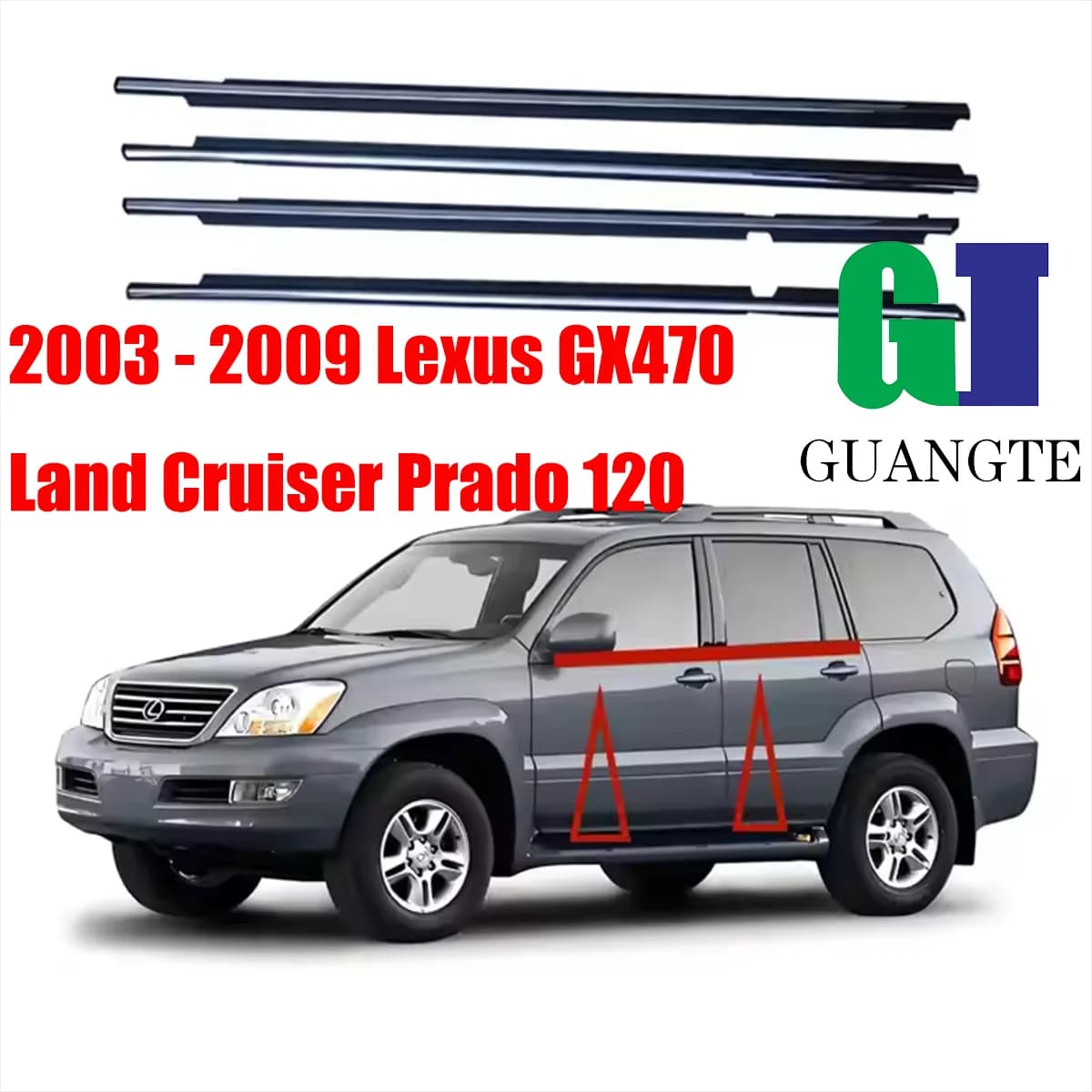 Cintura di tenuta per modanatura finestrino in vetro cromato per auto nera, compatibile con Lexus GX470 Land Cruiser Prado 2003-2009 120