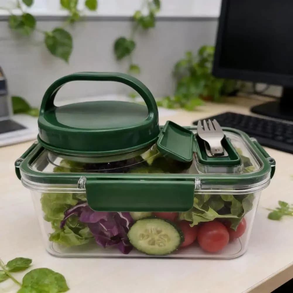 Leak-proof Salad Box 2-pack Salad Jar Meal Prep Containers with Dressing Cup Fork Leakproof Airtight Food Storage for Picnic