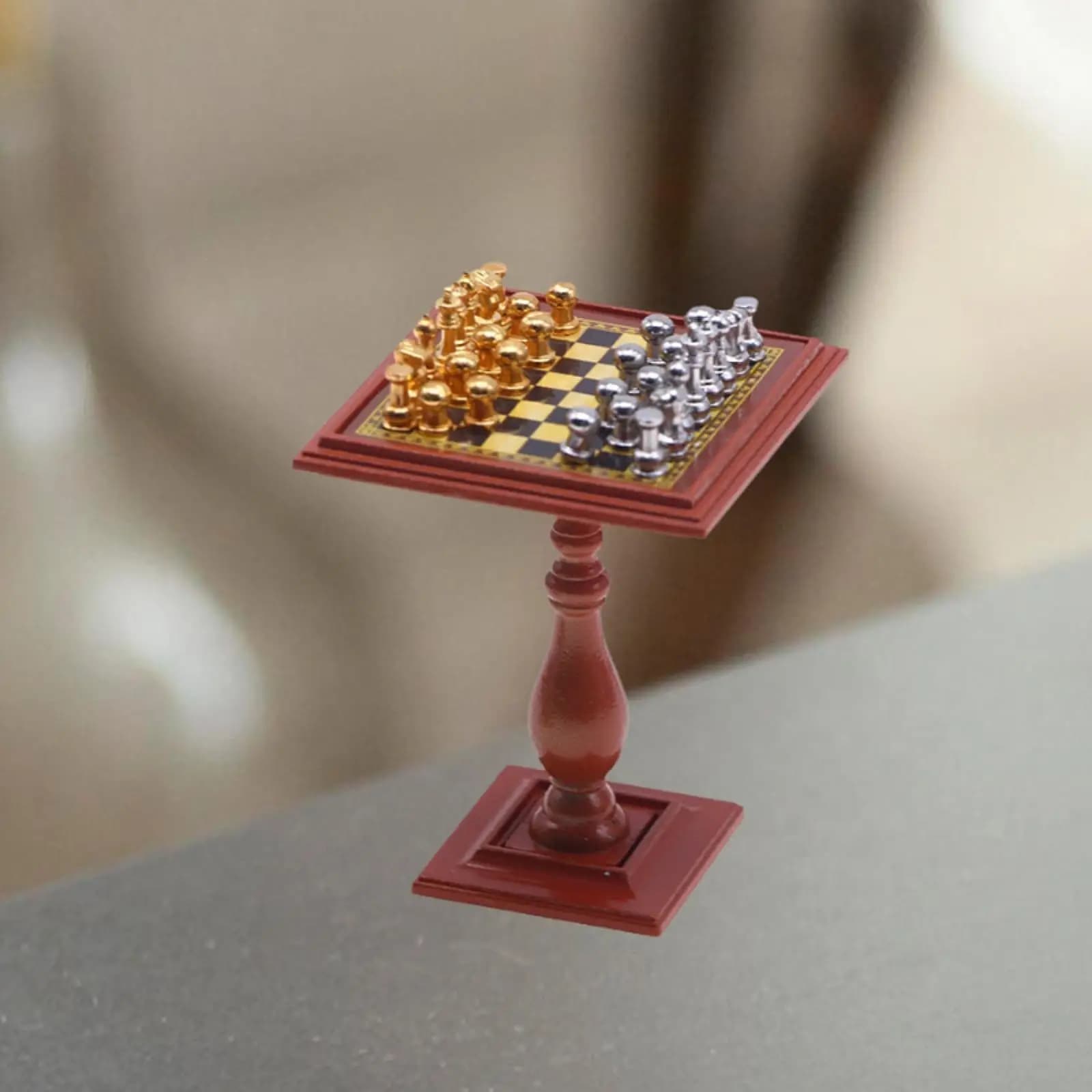 Miniature Dollhouse Chess Set Ornament Window Display Wood Desktop Miniatures Gifts Toy House Collection Board Games Model