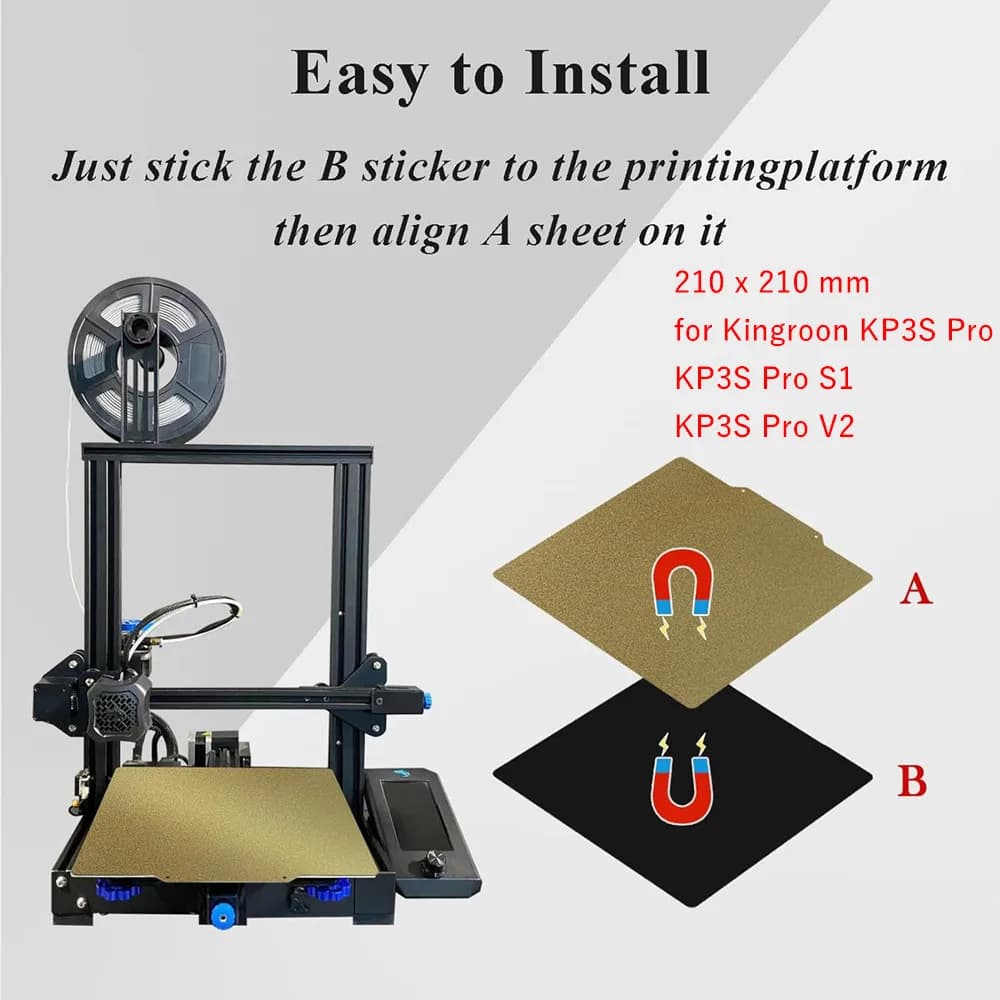 Foglio PEI bifacciale 210x210mm per Kingroon KP3S Pro/KP3S Pro S1/KP3S Pro V2 Piastra di costruzione Letto con stampa in acciaio per molle PEI strutturato