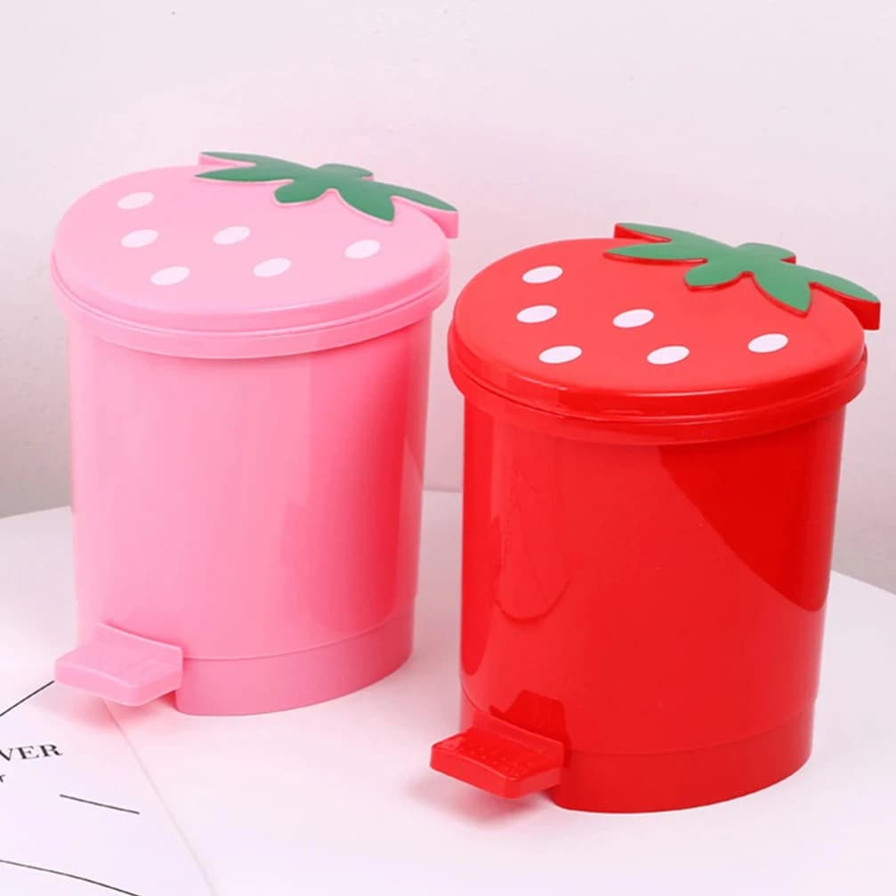 Mini pattumiera con coperchio cestino della spazzatura in plastica per la casa camera da letto ufficio scatola di immagazzinaggio dei rifiuti da tavolo contenitore rosso rosa cartone animato