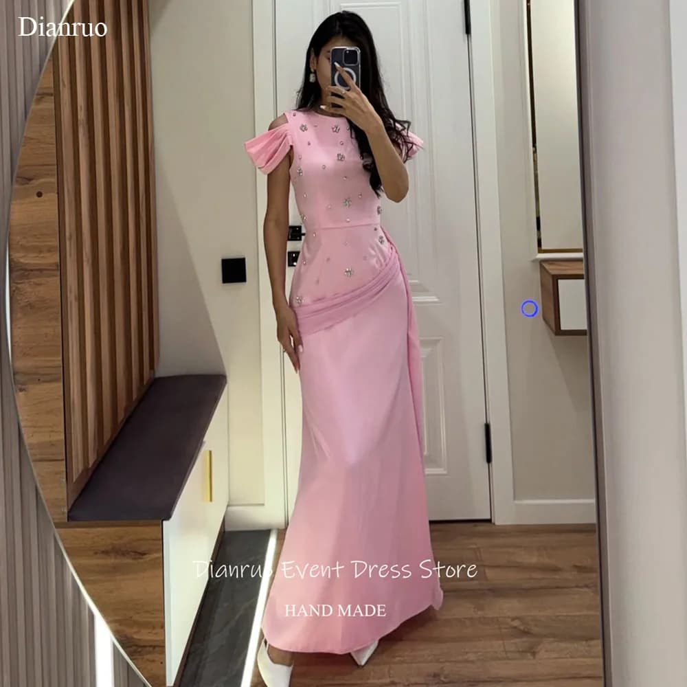 Dianruo Bling Crystal Pink Abiti da sera Abito a sirena di lusso per gli invitati al matrimonio Abiti lunghi De Boda Para Fiestas personalizzati