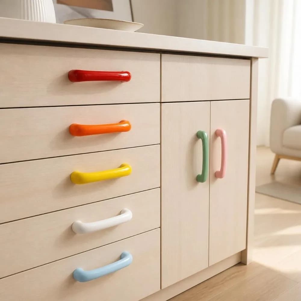 64mm Hole Spacing Cabinet Door Handle Long Strip Bow Shaped Wardrobe Pull Handle Colorful Glaze Ceramic Drawer Knob