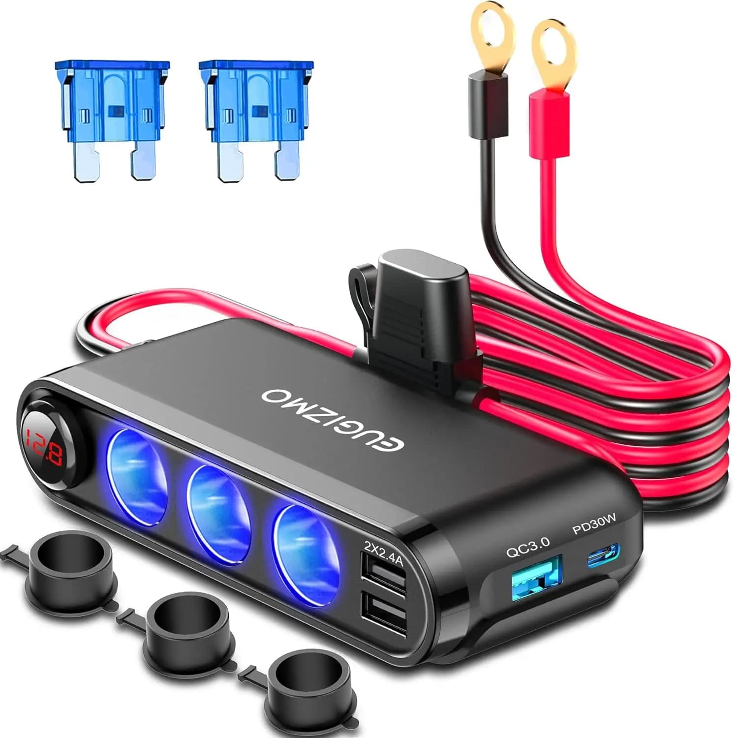 Splitter per accendisigari da auto 12V con 3 prese e caricatore USB, presa di corrente da 200W per dispositivi multipli