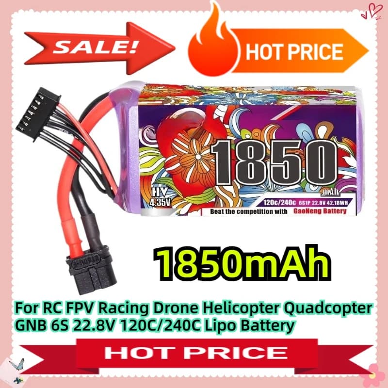 Per RC FPV Racing Drone Elicottero Quadcopter GNB 6S 22.8V 1850mAh 120C/240C Lipo Batteria