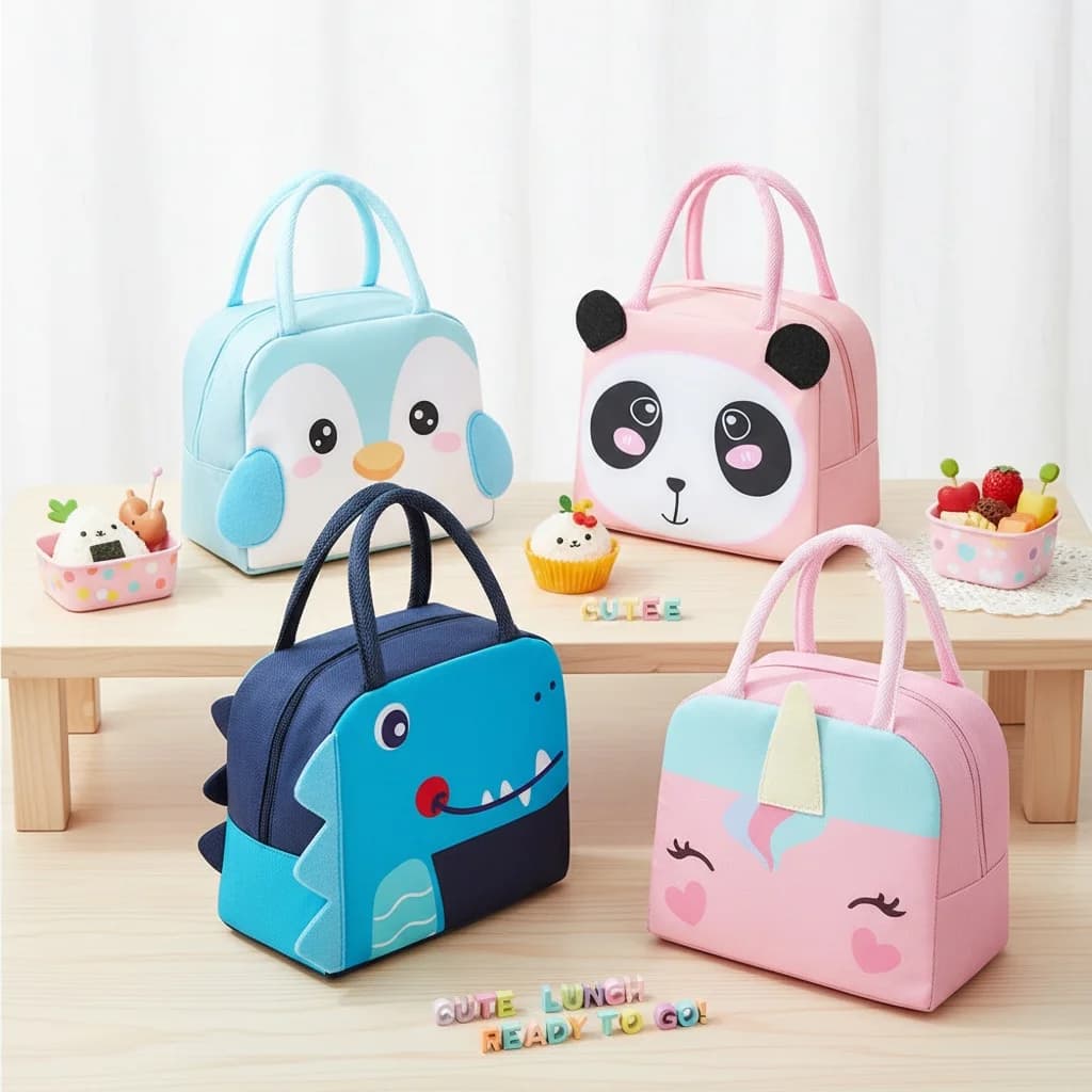 Borsa termica per il pranzo con strato a tenuta stagna in foglio di alluminio - Simpatico cartone animato per animali domestici Bento Box Carrier per bambini, pasto scolastico P