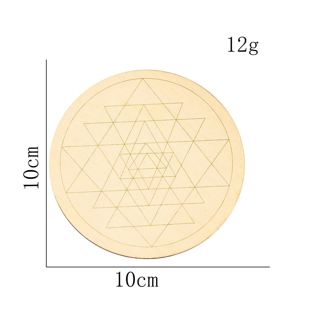 10cm Natural Wood Finish Geometric Pattern Wooden Coaster Laser Engraved Hexagram Patterned Crystal Base Desk Heat Resistant Mat