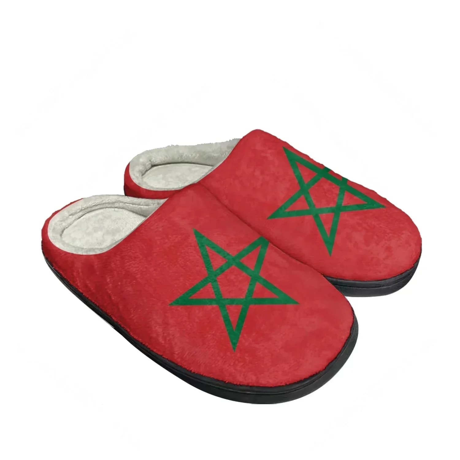 Pantofole Termiche Personalizzate in Cotone con Bandiera Marocchina, Calde e Comode per Casa, Uomo, Donna e Ragazzo - Ciabatte Casual in Peluche per Camera da Letto