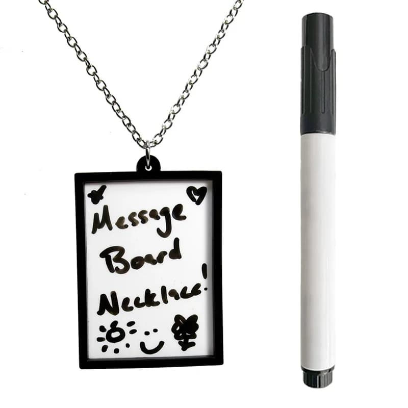 Collana per bacheca con pennarello cancellabile a secco Collana con ciondolo per cartello in acrilico con pittura a doodle per uomo donna