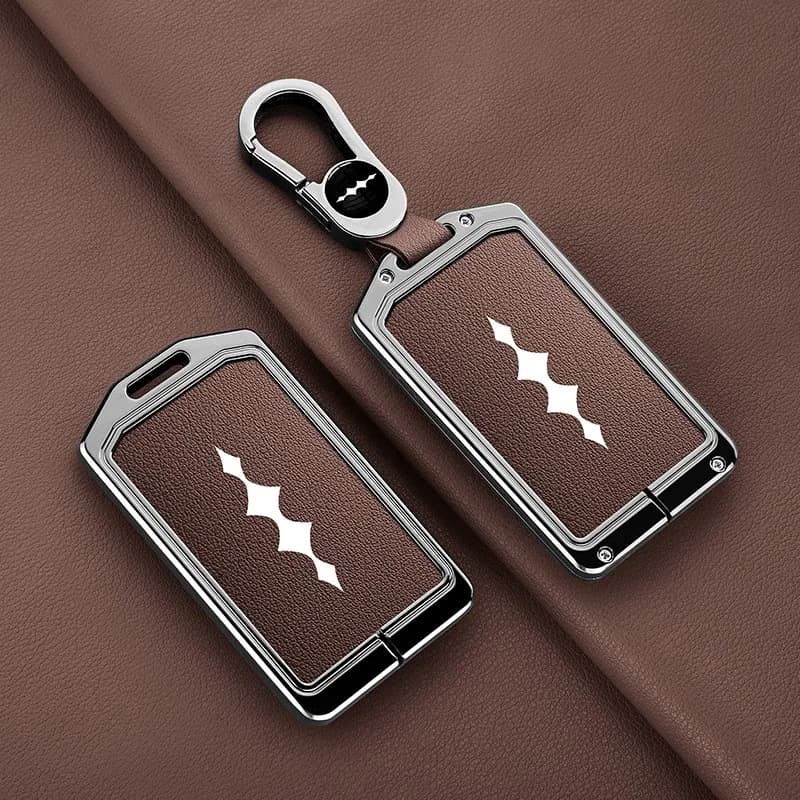 Zinc Alloy Leather Car NFC Card Smart Remote Key Case Fob Cover Protector Shell For BYD Leopard 5 2023-2024 Keychain Accessories