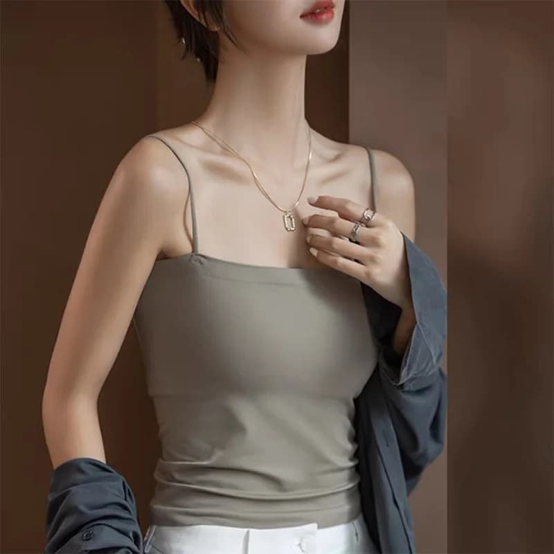 Women's Fleece Lined Thickened Vest Small Strap Warm Beautiful Back One-Piece Winter Underwear Short Style Commute Fashion