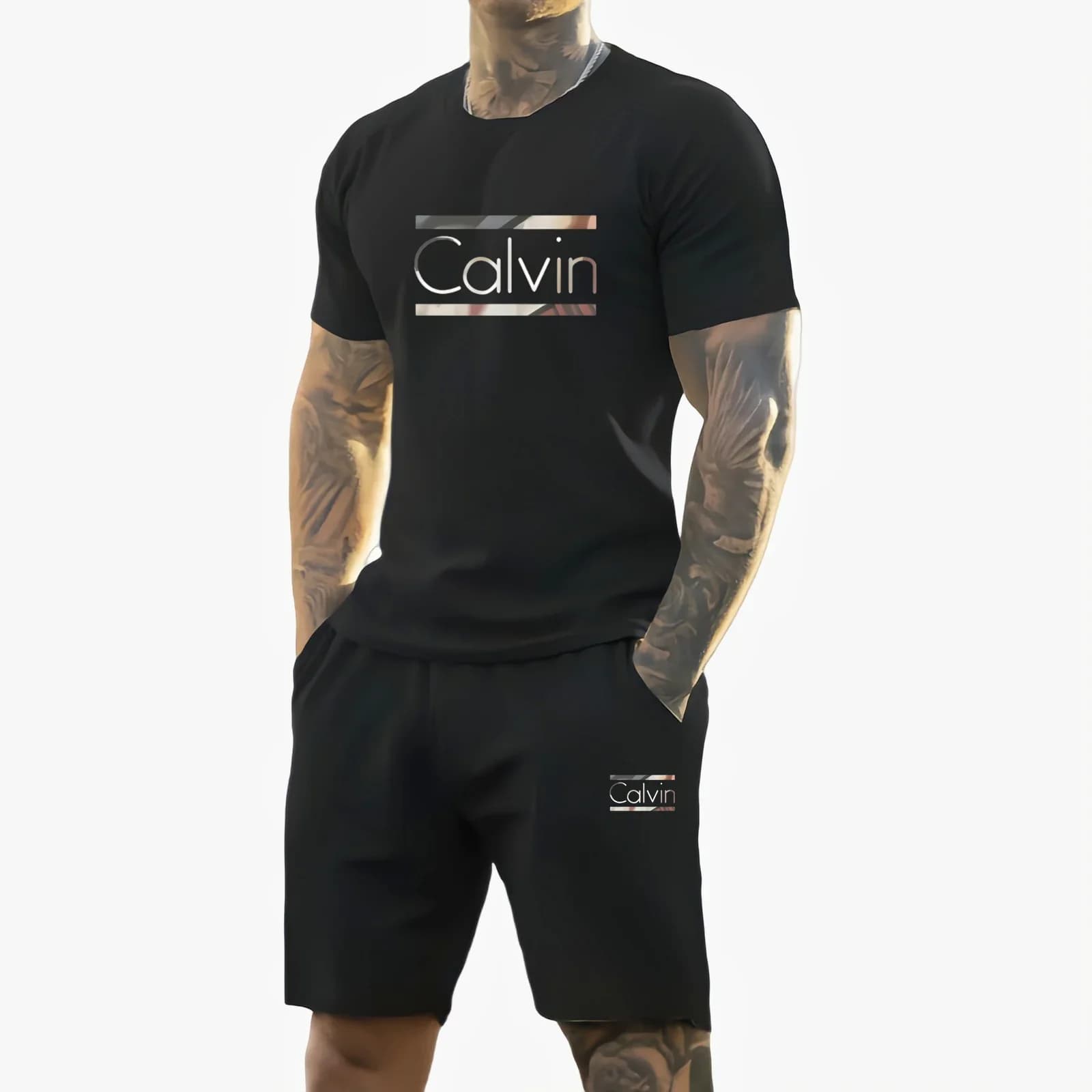 2025 estate nuova tuta sportiva casual T-shirt a maniche corte da uomo traspirante all'aperto + pantaloncini da allenamento set da due pezzi