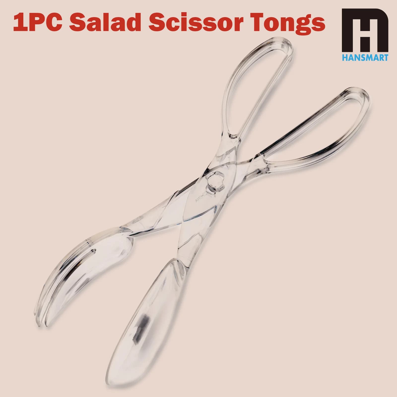 HANSMART Clear Acrylic Scissor Salad Tongs Multifunctional Food Serving Tongs Non-Slip Clip for Salad Bread Steak BBQ Buffet Kitchen Utensils Dishwasher Safe