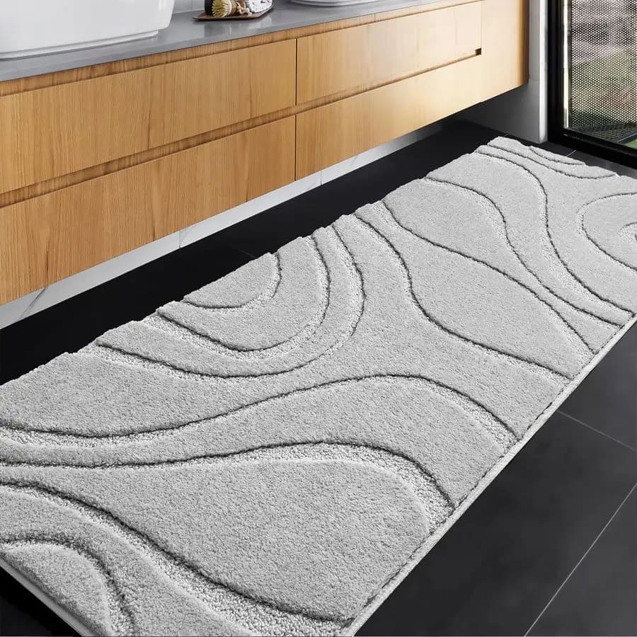 Tappetini da Bagno 24x60, Tappeti Grigio Chiaro per Lavabo Doppio, Ultra Lunghi Antiscivolo, Lavabili in Lavatrice, Grandi Tappetini da Bagno