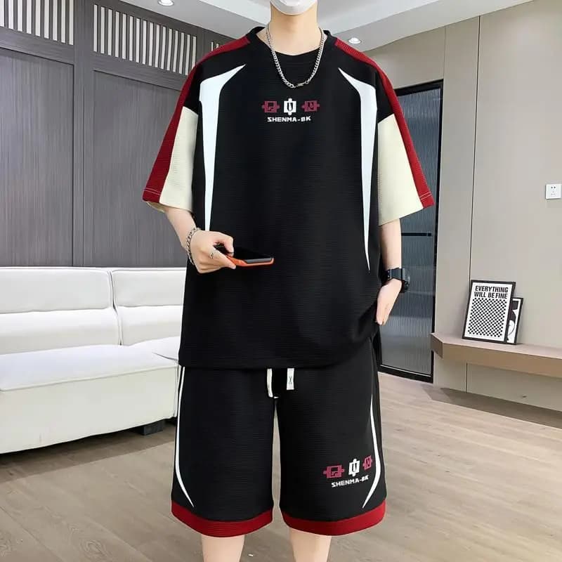 Complete Men's Summer 2026 New Arrival Casual Fit Large for Boys, Set Two Pieces Elegant with Short Sleeves Court and Shorts