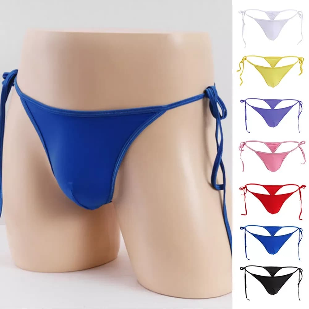Lingerie da uomo sexy Slip lisci Bikini Perizoma Cravatta Stringa laterale Intimo con lacci Mutande morbide Biancheria intima traspirante Allentata