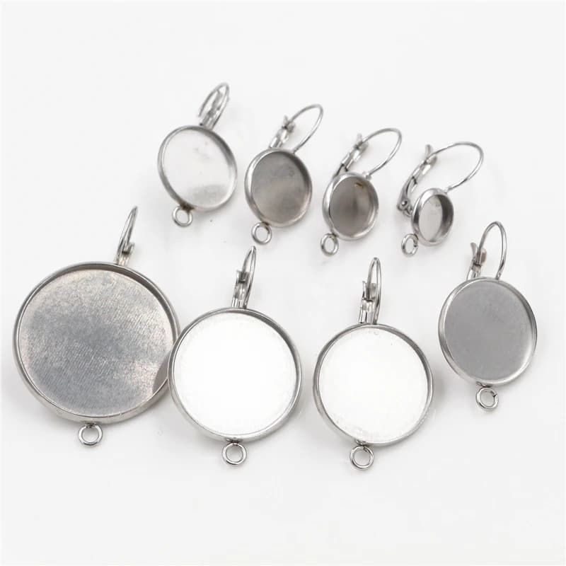 (Without fading) 8/10/12/14/16/18/20/25mm 10 pieces of stainless steel with a French ring Base for earrings with rear lever, suitable for 8-25mm glass cabochon