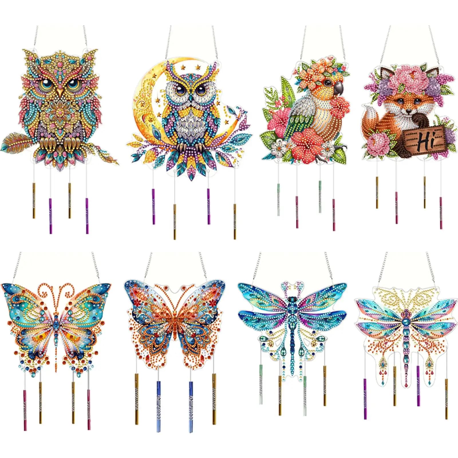 Acrylic Special Shape Dragonfly Diamond Painting Wind Chimes Crystal Wind Chimes Pendant Kit for Garden Window Decor