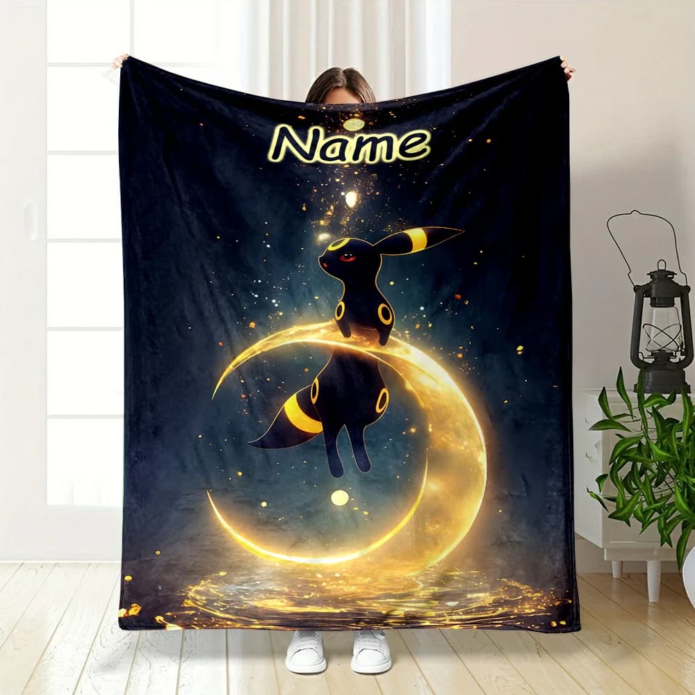 1 coperta stampata Pokemon Umbreon per tutte le stagioni con nome personalizzato, regalo speciale per i genitori, coperta per la camera da letto dei bambini, coperta per il soggiorno