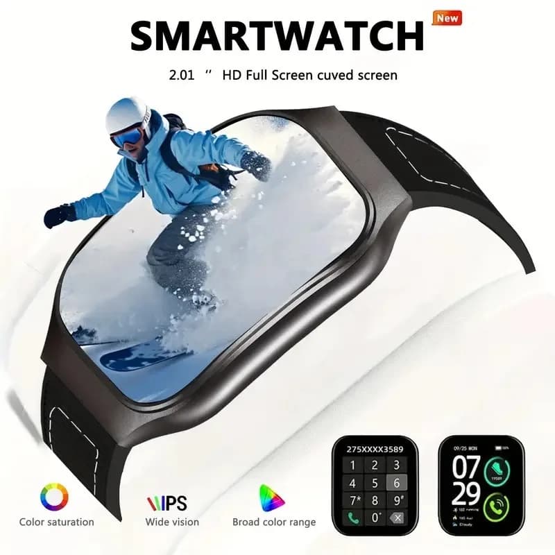 LAXASFIT 2026 Nuovo Smartwatch Curvo con Schermo Touch da 2,01 Pollici, Chiamate Bluetooth, Ricarica Wireless, Monitoraggio Frequenza Cardiaca e Assistente Vocale