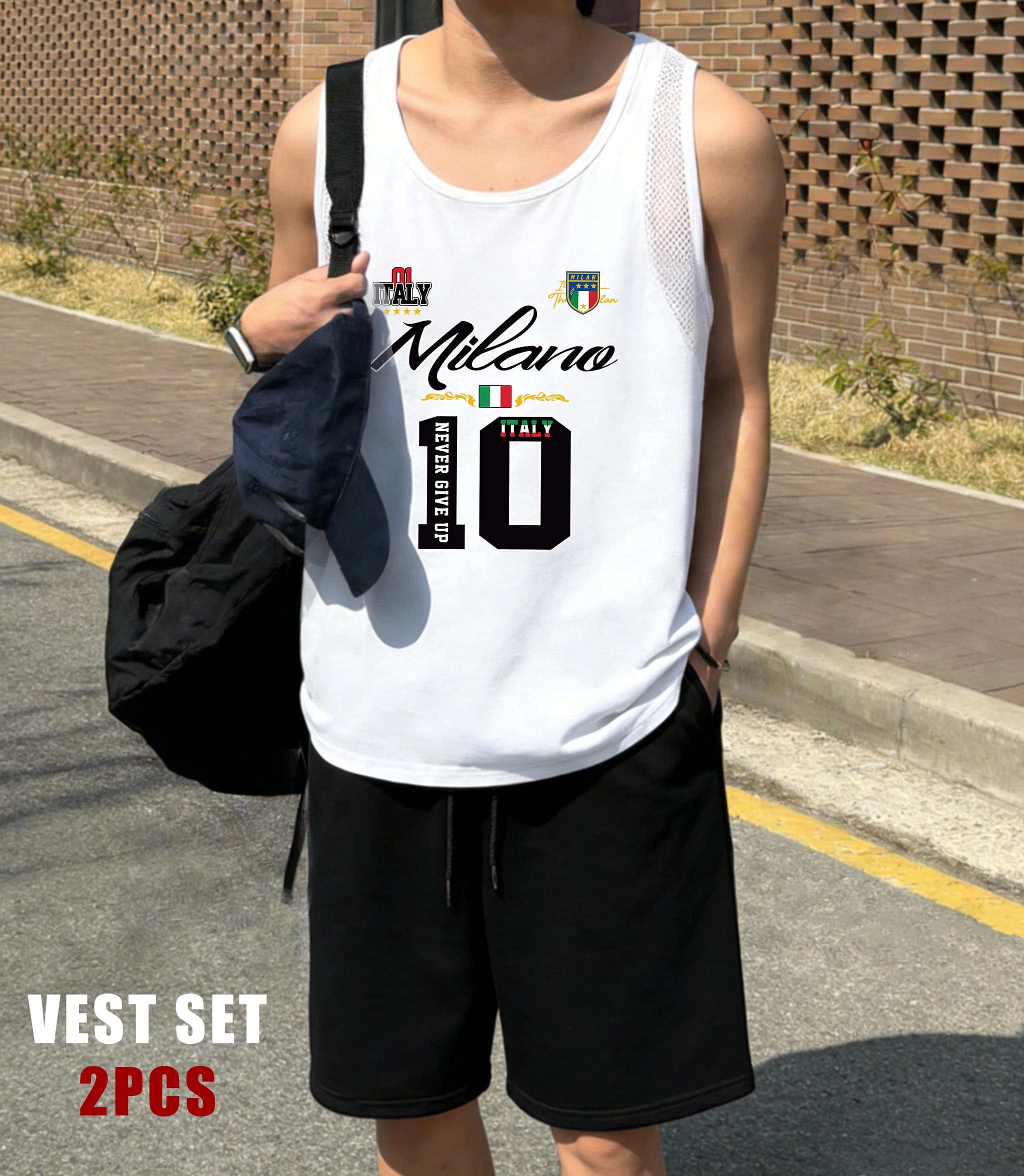 Set Gilet Reticolare da Uomo con Stampa 'Never Give Up Number 10', Pantaloncini Morbidi e Comodi, T-Shirt Senza Maniche Unisex Estiva per Vacanze